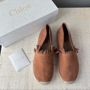 Chloe Suede Fringe Espadrills with Stitched Rafita Details Size 39